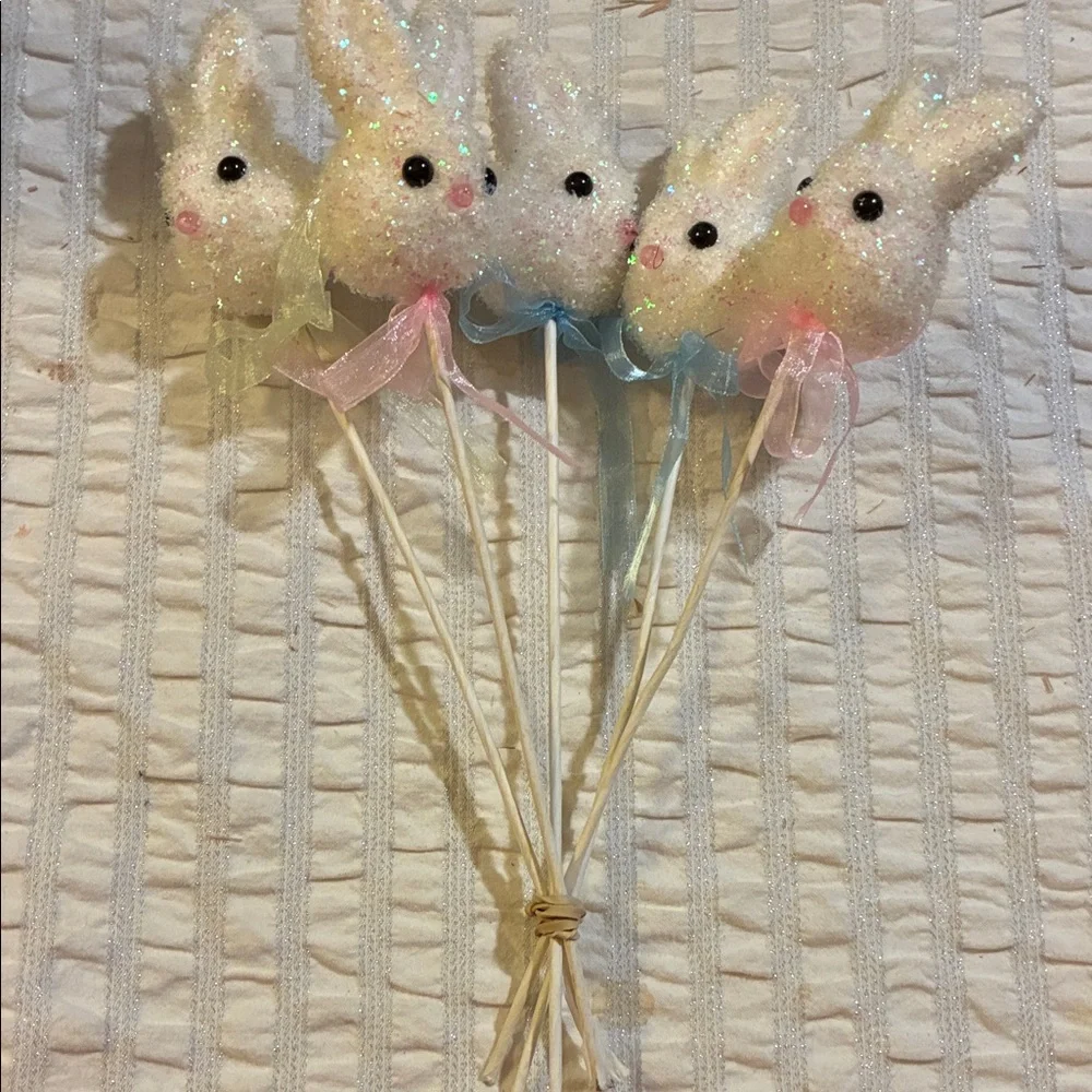 Glittery Bunny Picks for Party Decor-Set of 5
